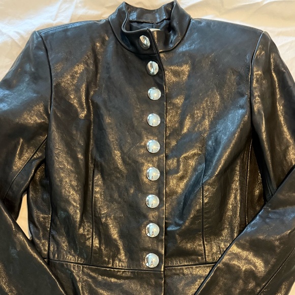 KHAITE Black Leather Jacket with Silver Buttons - Picture 2 of 13